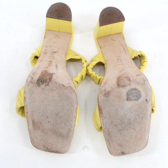 Staud Frankie Ruched Leather Slip-on Heeled Sandals Mules Wall Flower Yellow 40 - Picture 10 of 15